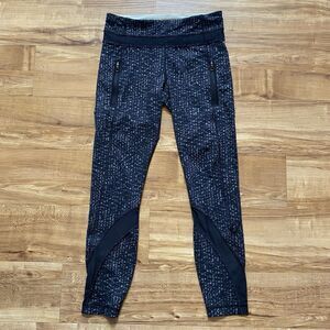 LULULEMON 4 Wunder Under Black Crop Samba Battleship 25" Leggings Athleisure Gym